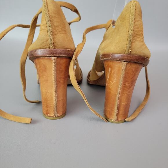 FRYE Womens Block 4" Heels Sofia Tie On Gladiator Brown Peep Toe Suede Shoe Sz 9 - Picture 7 of 8